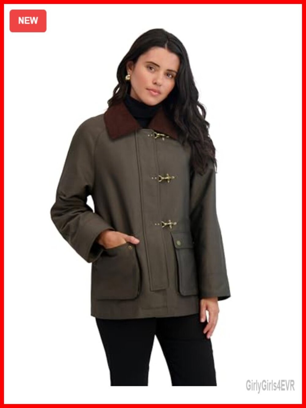 Women's Cotton Blend Barn Jacket With Snap Closure, Fully Lined, Cargo Pockets